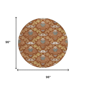 8 Ft Round Damask Polyester Area Rug Washable Indoor Outdoor Patio Entryway