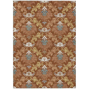 Damask Polyester Area Rug Washable Indoor Outdoor Stain Resistant Low Pile Patio Living Room