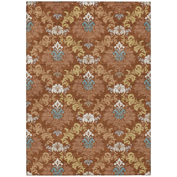 Damask Polyester Area Rug Washable Indoor Outdoor Stain Resistant Low Pile Patio Living Room