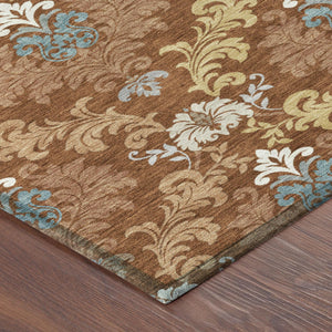 Damask Polyester Area Rug Washable Indoor Outdoor Stain Resistant Low Pile Patio Living Room