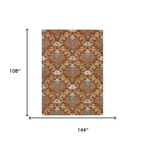Damask Polyester Area Rug Washable Indoor Outdoor Stain Resistant Low Pile Patio Living Room