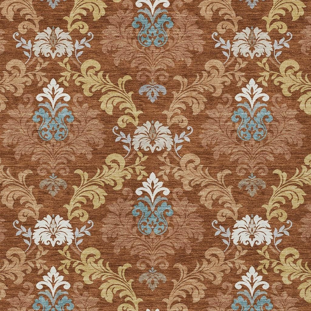 Damask Polyester Area Rug Washable Indoor Outdoor Stain Resistant Low Pile Patio Living Room