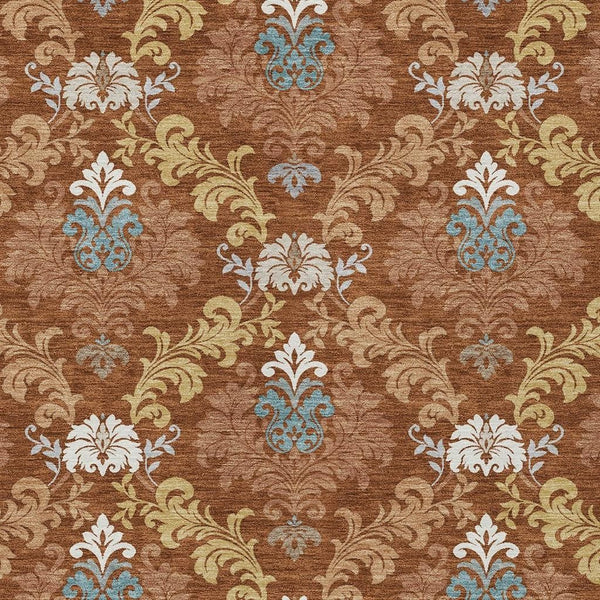 Damask Polyester Area Rug Washable Indoor Outdoor Stain Resistant Low Pile Patio Living Room