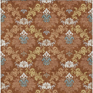 Damask Polyester Area Rug Washable Indoor Outdoor Stain Resistant Low Pile Patio Living Room