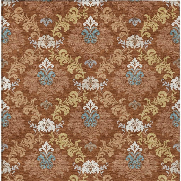 Damask Polyester Area Rug Washable Indoor Outdoor Stain Resistant Low Pile Patio Living Room