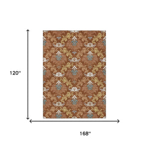 Damask Polyester Area Rug Washable Indoor Outdoor Stain Resistant Low Pile Patio Living Room