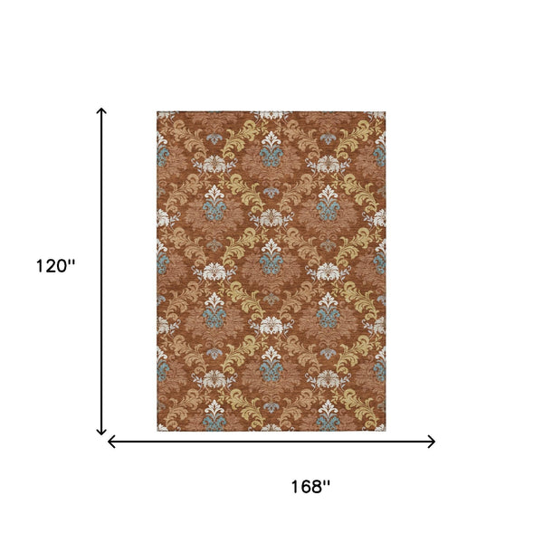 Damask Polyester Area Rug Washable Indoor Outdoor Stain Resistant Low Pile Patio Living Room
