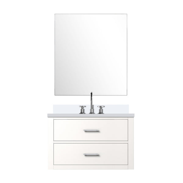 English Elm White Single Bath Vanity Set With White Quartz Countertop, Mirror, Faucet – Ready To Install Elegance B2731S01973-GIGA