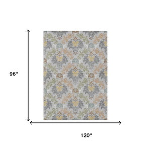 Damask Polyester Area Rug Washable Stain Resistant Slip Indoor Outdoor Patio Decor