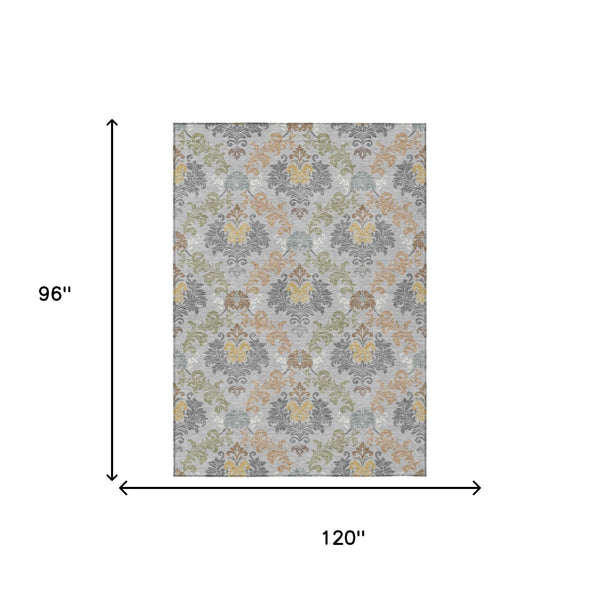 Damask Polyester Area Rug Washable Stain Resistant Slip Indoor Outdoor Patio Decor