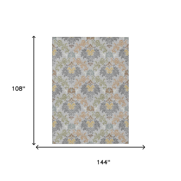 Damask Polyester Area Rug Washable Stain Resistant Slip Indoor Outdoor Patio Decor