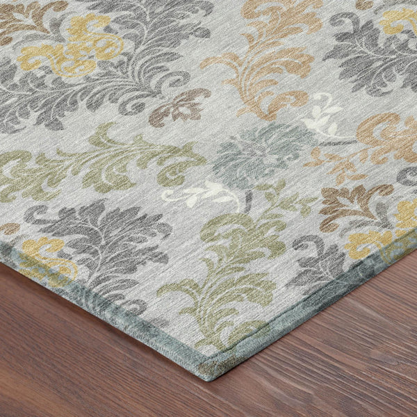 Damask Polyester Area Rug Washable Stain Resistant Slip Indoor Outdoor Patio Decor