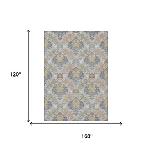 Damask Polyester Area Rug Washable Stain Resistant Slip Indoor Outdoor Patio Decor