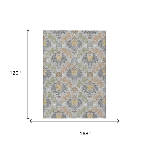 Damask Polyester Area Rug Washable Stain Resistant Slip Indoor Outdoor Patio Decor
