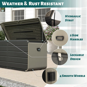 English Elm 200 Gallon Plastic Deck Box - Weatherproof UV-Resistant Patio Storage with Lock Holes, Wheels, Bench Functionality W1859P353180