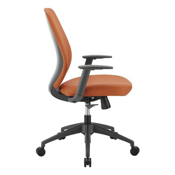 EuroStyle Filip Low Back Leatherette Office Chair with Adjustable Arms and Tilt Mechanism Cognac 73002-COG