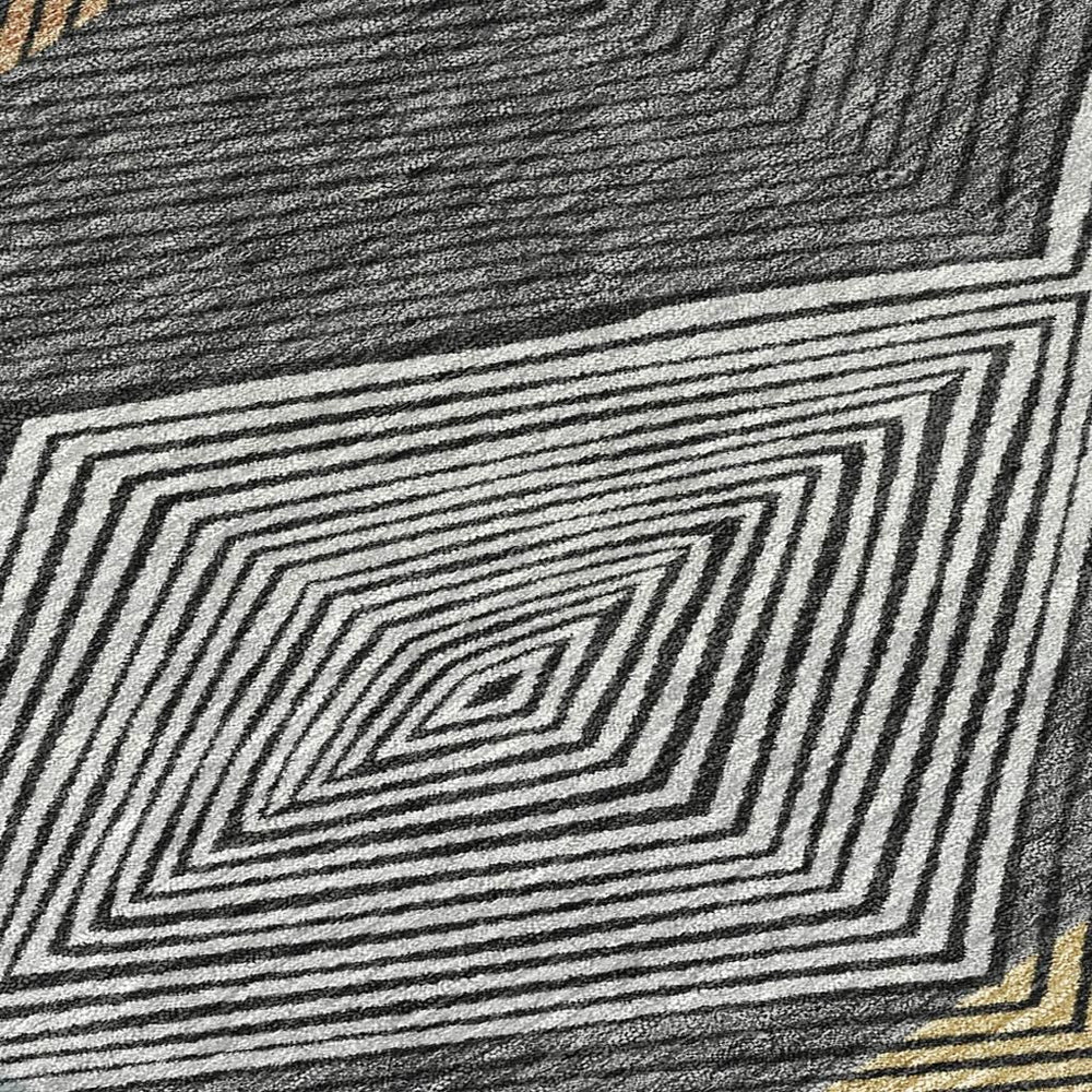 HomeRoots 8 Ft Round Geometric Polyester Area Rug for Indoor Outdoor Spaces Washable Patio 730020