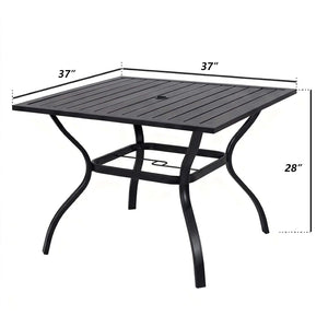 English Elm Metal Square Outdoor Dining Table Powder Coated Steel Slatted Top Seats Four W5159P445936