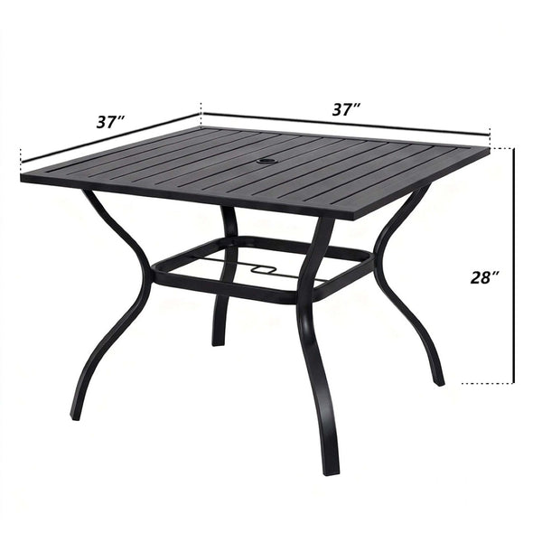 English Elm Outdoor Steel Bistro Dining Set with Slatted Square Table and Four Folding Mesh Chairs Black W5159S00002