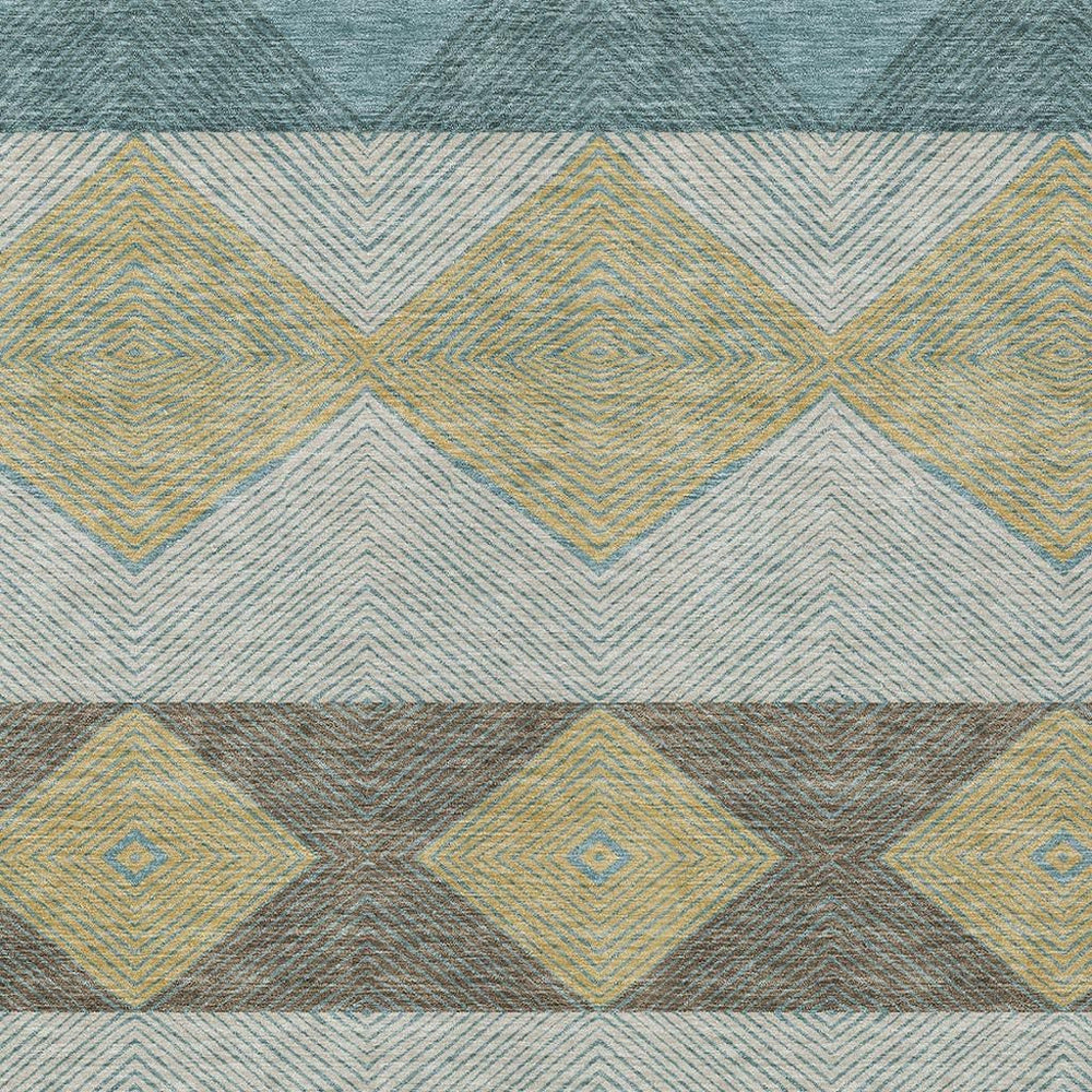 HomeRoots Geometric Polyester Area Rug Teal Gold Washable Durable Indoor Outdoor Patio Use 10' x 14' 730053