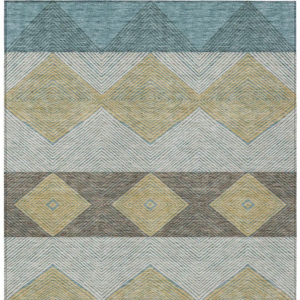 HomeRoots Geometric Polyester Area Rug Teal Gold Washable Durable Indoor Outdoor Patio Use 10' x 14' 730053