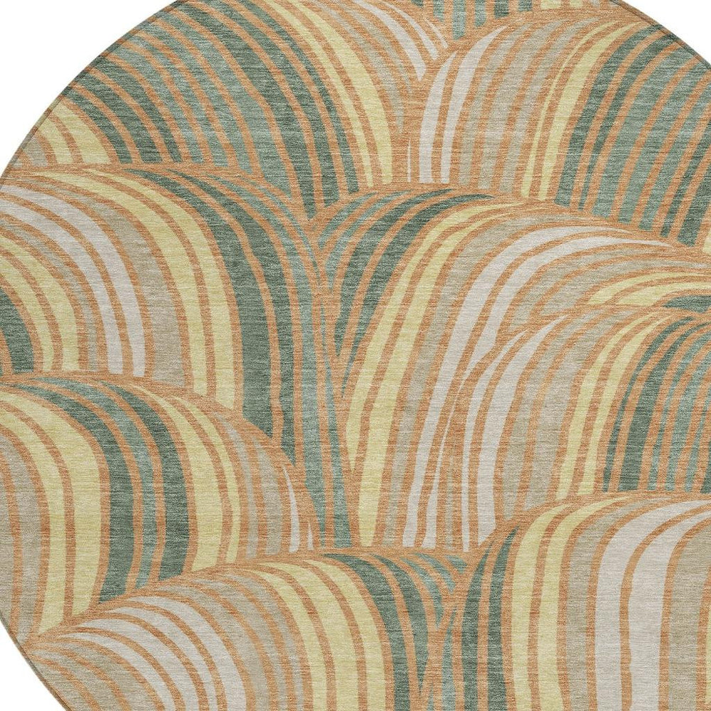 HomeRoots 8' Round Abstract Geometric Washable Polyester Rug for Patio Porch or Entryway 730080