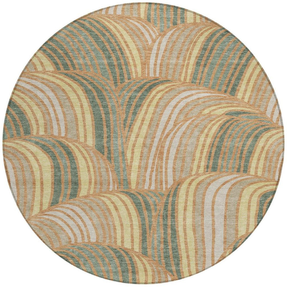 HomeRoots 8' Round Abstract Geometric Washable Polyester Rug for Patio Porch or Entryway 730080