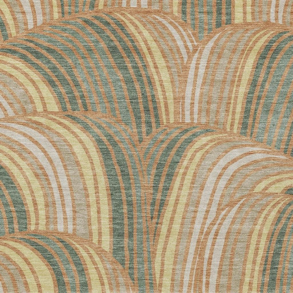 HomeRoots 9x12 Abstract Copper Green Washable Polyester Rug for Indoor Outdoor Spaces 730082