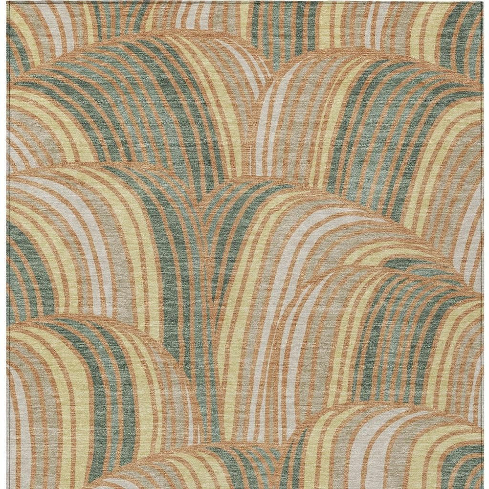 HomeRoots 9x12 Abstract Copper Green Washable Polyester Rug for Indoor Outdoor Spaces 730082