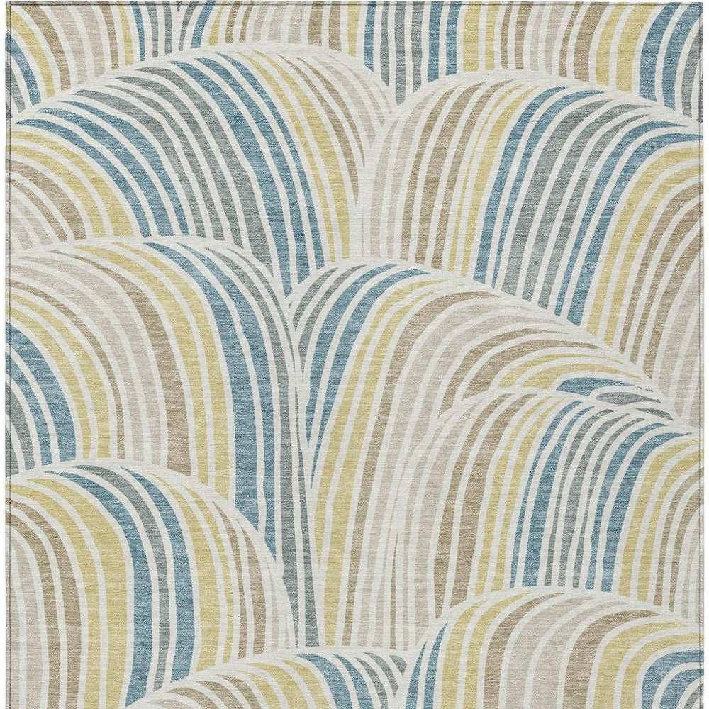 8x10 Washable Abstract Polyester Area Rug Ivory Neutral Tones Indoor Outdoor Use