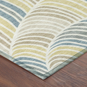 8x10 Washable Abstract Polyester Area Rug Ivory Neutral Tones Indoor Outdoor Use