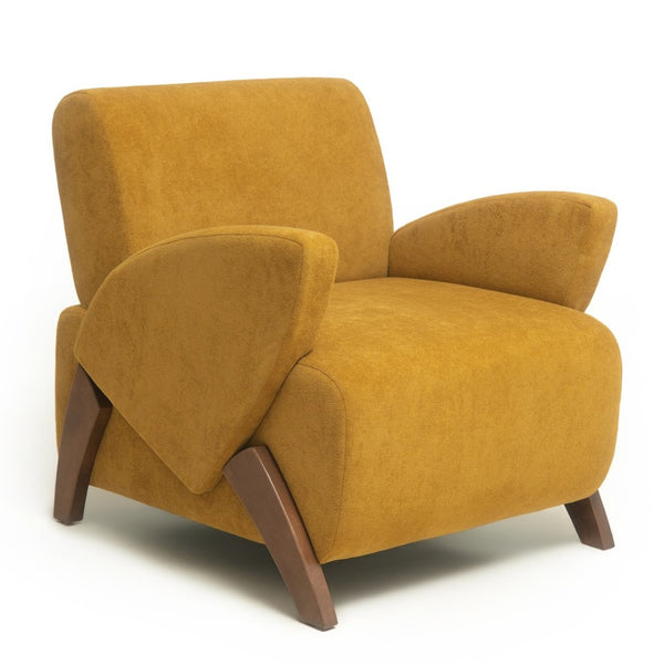 English Elm Lounge Accent Chair Velvet Upholstered Seat with Birch Legs for Compact Living Spaces Brown Yellow W2901P463462