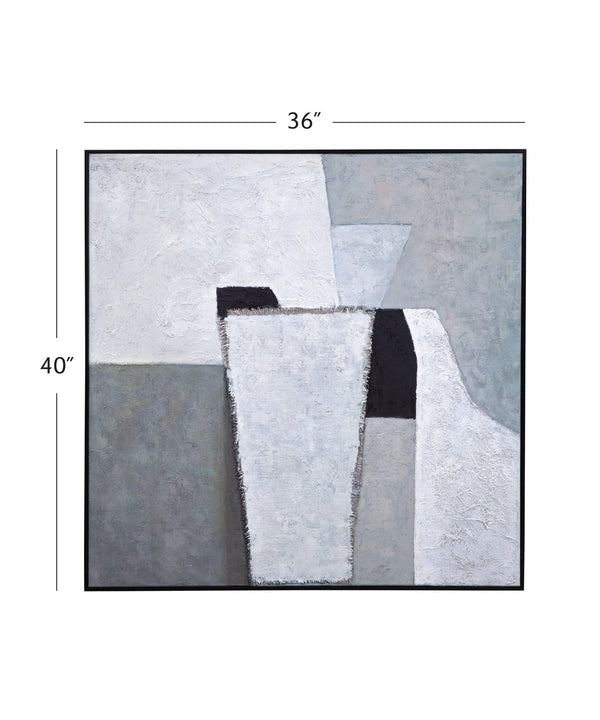 Basset Mirror Landen Hand-painted Framed Canvas Art In Elegant Black Molding – Stunning Home Décor Addition Gray Canvas,Wood,Resin Frame 7301-005