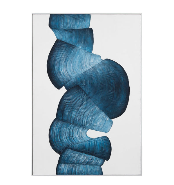 Basset Mirror Ribbons Framed Canvas Art - Elegant Abstract Acrylic Design In Blue For Modern Home Décor Blue Canvas,Pine Wood,Resin White Frame 7301-020