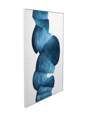 Basset Mirror Ribbons Framed Canvas Art - Elegant Abstract Acrylic Design In Blue For Modern Home Décor Blue Canvas,Pine Wood,Resin White Frame 7301-020