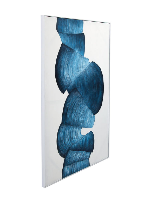 Basset Mirror Ribbons Framed Canvas Art - Elegant Abstract Acrylic Design In Blue For Modern Home Décor Blue Canvas,Pine Wood,Resin White Frame 7301-020