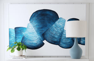 Basset Mirror Ribbons Framed Canvas Art - Elegant Abstract Acrylic Design In Blue For Modern Home Décor Blue Canvas,Pine Wood,Resin White Frame 7301-020