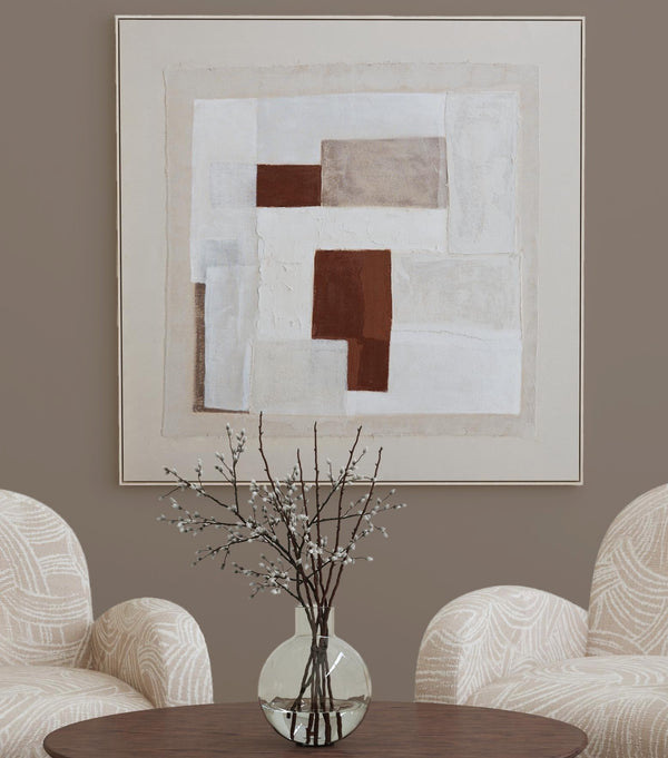 Basset Mirror Amsterdam Framed Canvas Art - Abstract Minimalist Design With Neutral Tones For Home Or Office Decor Brown Canvas,Pine Wood,Resin Frame 7301-021