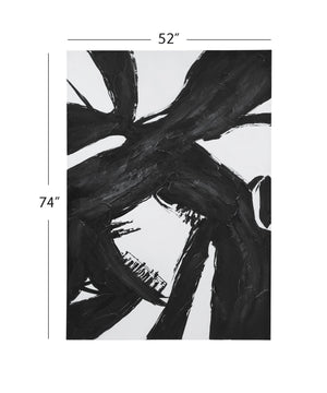 Basset Mirror Franz Canvas Art - Bold Abstract Elegance With Black Brushstrokes On White, Perfect For Modern Spaces Black Canvas,Pine Wood 7301-029