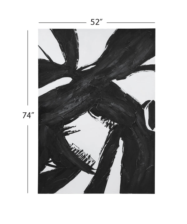 Basset Mirror Franz Canvas Art - Bold Abstract Elegance With Black Brushstrokes On White, Perfect For Modern Spaces Black Canvas,Pine Wood 7301-029