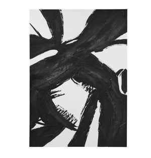 Basset Mirror Franz Canvas Art - Bold Abstract Elegance With Black Brushstrokes On White, Perfect For Modern Spaces Black Canvas,Pine Wood 7301-029