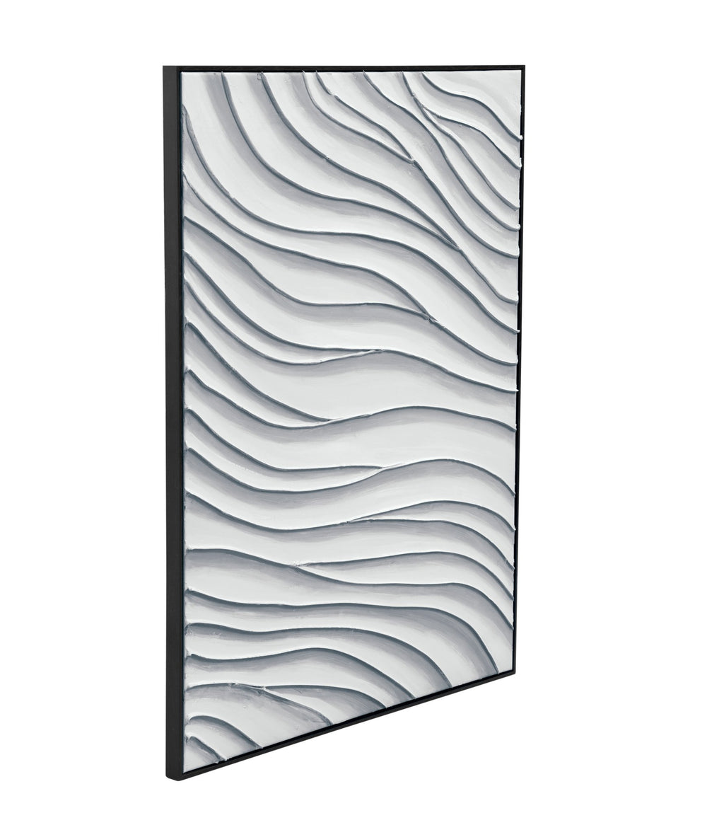 Basset Mirror Ripples Framed Canvas Art - Ocean Waves Serenity, Textured Design & Black Frame For Elegant Decor Black Canvas,Wood Frame 7301-030