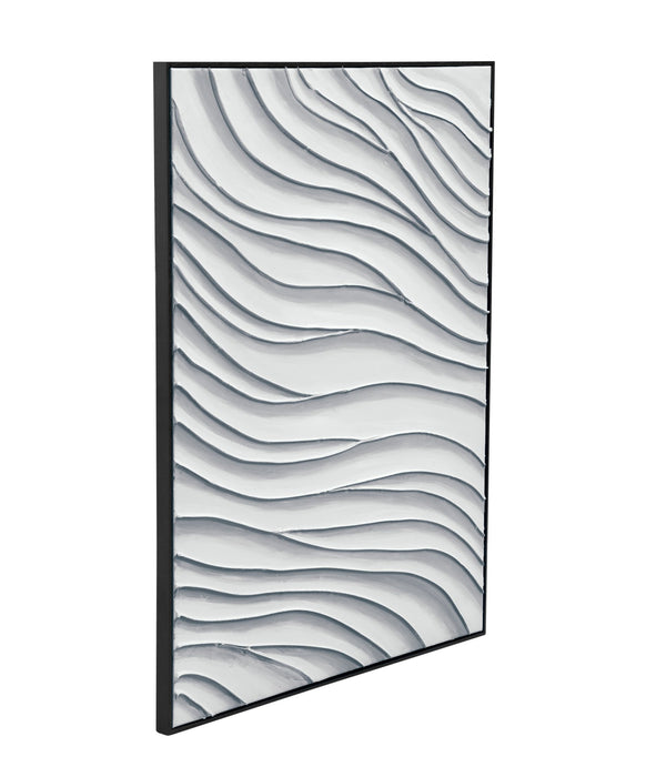 Basset Mirror Ripples Framed Canvas Art - Ocean Waves Serenity, Textured Design & Black Frame For Elegant Decor Black Canvas,Wood Frame 7301-030
