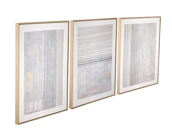 Basset Mirror Razi Framed Canvas Set Of 3 - Modern Minimalist Art In Soft Neutrals For Serene Home Decor Brown Canvas,Pine Wood,Resin Frame 7301-032