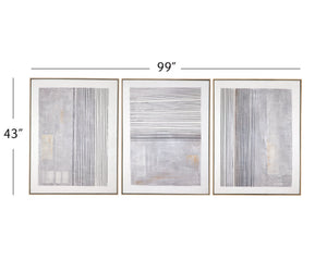 Basset Mirror Razi Framed Canvas Set Of 3 - Modern Minimalist Art In Soft Neutrals For Serene Home Decor Brown Canvas,Pine Wood,Resin Frame 7301-032