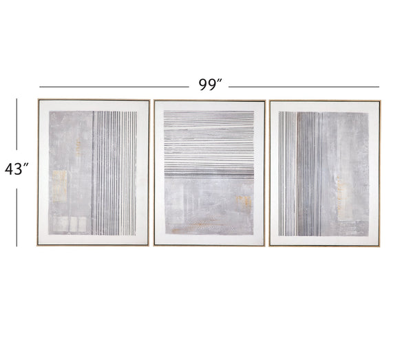 Basset Mirror Razi Framed Canvas Set Of 3 - Modern Minimalist Art In Soft Neutrals For Serene Home Decor Brown Canvas,Pine Wood,Resin Frame 7301-032