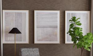 Basset Mirror Razi Framed Canvas Set Of 3 - Modern Minimalist Art In Soft Neutrals For Serene Home Decor Brown Canvas,Pine Wood,Resin Frame 7301-032