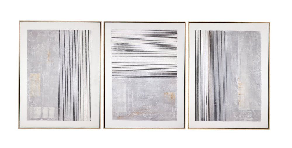 Basset Mirror Razi Framed Canvas Set Of 3 - Modern Minimalist Art In Soft Neutrals For Serene Home Decor Brown Canvas,Pine Wood,Resin Frame 7301-032