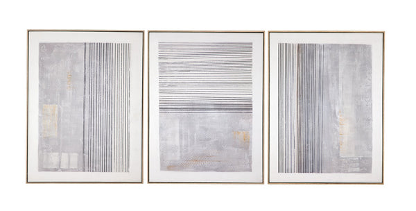 Basset Mirror Razi Framed Canvas Set Of 3 - Modern Minimalist Art In Soft Neutrals For Serene Home Decor Brown Canvas,Pine Wood,Resin Frame 7301-032