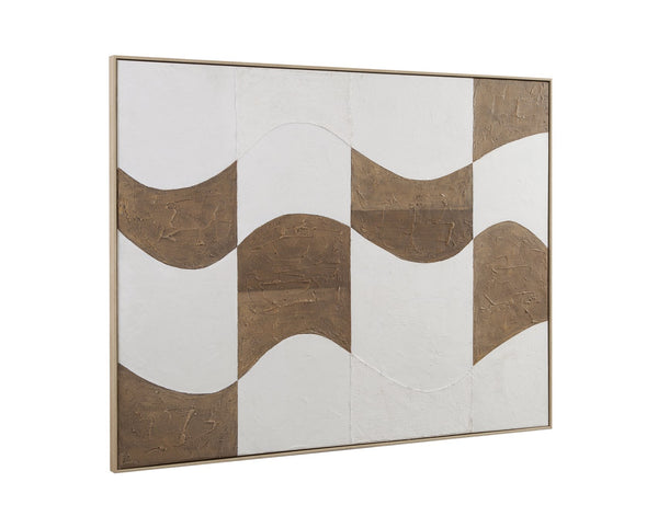 Basset Mirror River City Framed Canvas Art - Stylish Waved Checkered Pattern For Modern Home Decor Elegance Natural Canvas,Wood,Resin Frame 7301-046